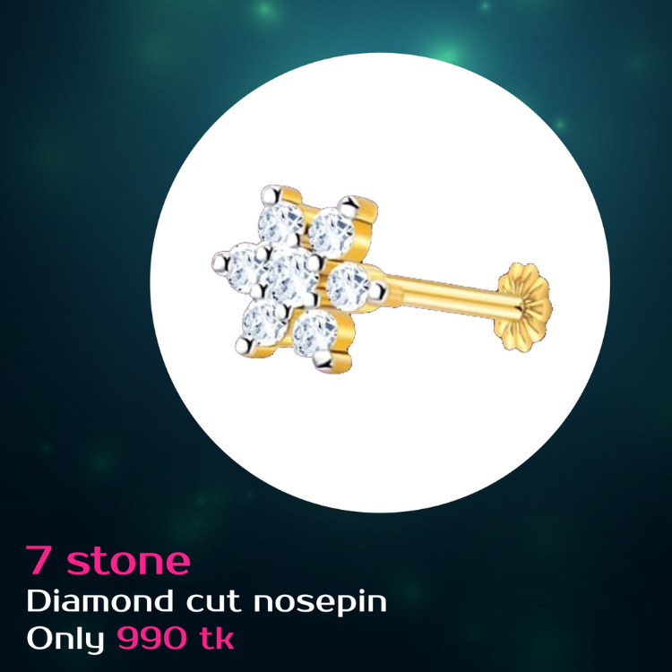 Diamond Cut Radium Zirconia 7 Stone Round Nose Pin (With gift box) Diamond Cut Nose Pin