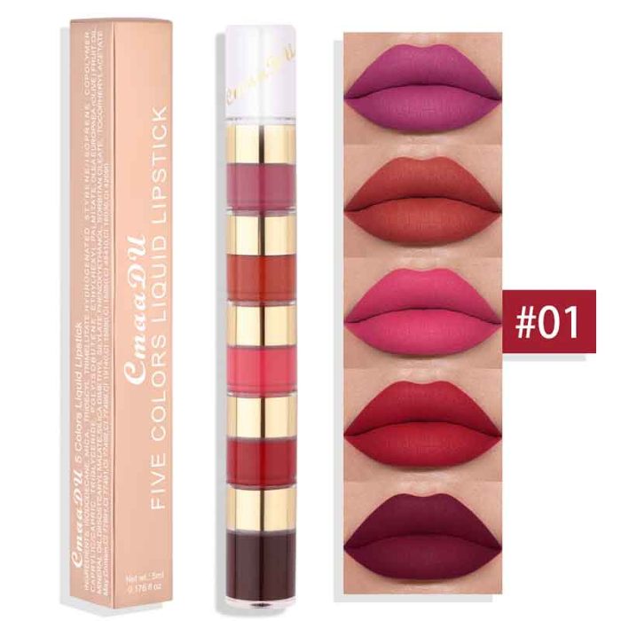 CMAADU 5 In 1 Matte Liquid Lipstick Set | লিকুইড লিপস্টিক সেট - ওয়াটারপ্রুফ, ম্যাট এবং লং-লাস্টিং - Image 6