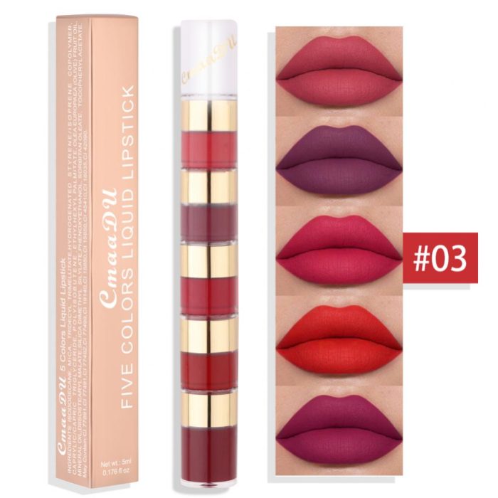 CMAADU 5 In 1 Matte Liquid Lipstick Set | লিকুইড লিপস্টিক সেট - ওয়াটারপ্রুফ, ম্যাট এবং লং-লাস্টিং - Image 5